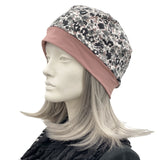 Floral Pink and Black Reversible Slouchy Hat