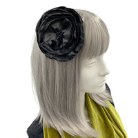 Black Satin Poppy Style Hair Flower and Brooch