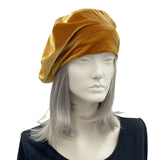 Gold lightweight velvet beret hat for women