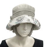 The Betty cloche hat cute and comfy handmade in linen with soft cotton floral accents Boston Millinery  front view