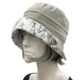 The Betty cloche hat cute and comfy handmade in linen with soft cotton floral accents Boston Millinery  side view