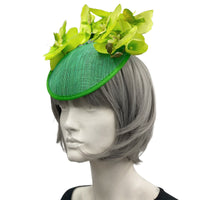 Green orchid sinamay fascinator headband handmade Boston Millinery   side view