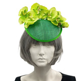 Green orchid sinamay fascinator headband handmade Boston Millinery 