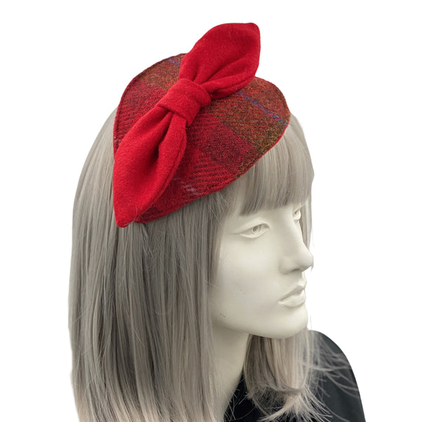 Red Harris Tweed Fascinator 