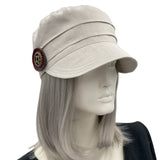 Heather gray linen cadet cap for Women Boston Millinery front view