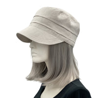 Heather gray linen cadet cap for Women Boston Millinery side view