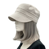 Heather gray linen cadet cap for Women Boston Millinery side view