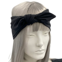 Knotted Bow Boho Head Wrap in Stretch Jersey, , Black 