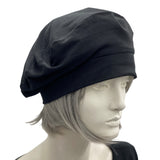 Summer beret in black cotton jersey satin lined vintage style hat 1930s 1940s Sid eview