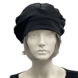 Summer beret in black cotton jersey satin lined vintage style hat 1930s 1940s  front view
