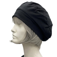 Summer beret in black cotton jersey satin lined vintage style hat 1930s 1940s 