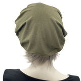 Cotton Jersey Beret for Women in Khaki Green  Summer Hats Rear View