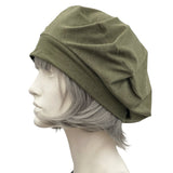 Cotton Jersey Beret for Women in Khaki Green  side view