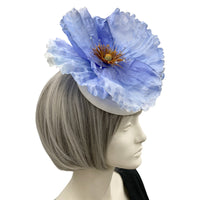 periwinkle poppy fascinator headband headpiece Kentucky Derby and Wedding side view