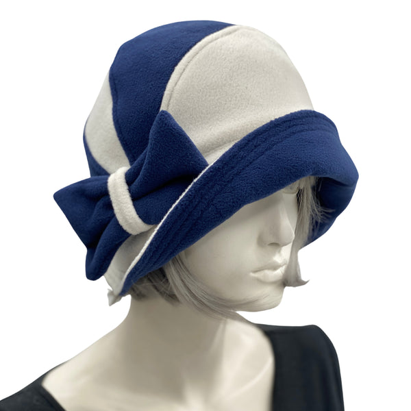 Thoroughly Modern Milline cloche hat handmade in navy blue and winter white fleece 1920s style