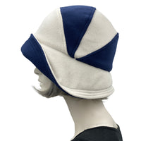 Thoroughly Modern Milline cloche hat handmade in navy blue and winter white fleece 1920s style side view 