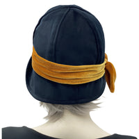 Black Velvet Winter Hat with Gold Band and Bow | The Polly