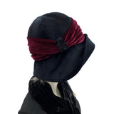 Vintage Inspired Cloche Hat in black velvet with velvet band winter hats women  side view