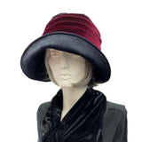 Vintage Inspired Cloche Hat in black velvet with velvet band winter hats women  side front view