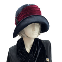 Vintage Inspired Cloche Hat in black velvet with velvet band winter hats women 
