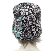 Aqua floral showerproof Rain hat bucket hat for women rear view