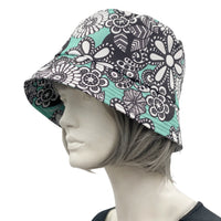Aqua floral showerproof Rain hat bucket hat for women