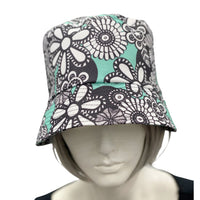 Aqua floral showerproof Rain hat bucket hat for women