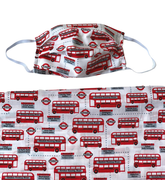 Red London Bus print cotton face masks