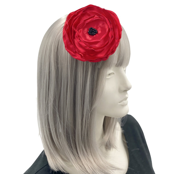 Red Satin Poppy Fascinator hair Flower 