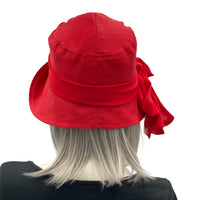 Red linen 20s Style Cloche Hat with Red Chiffon Scarf Boston Millinery  rear view