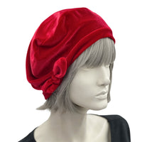 Soft Red Velvet Beret with Small Bow