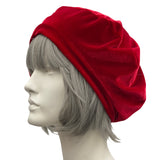 Soft Red Velvet Beret with Small Bow side view