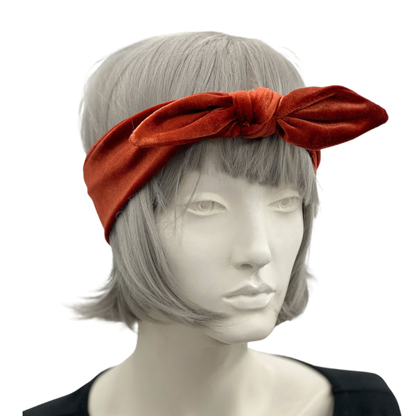 Stretch Velvet Bow Headband Burnt Orange | More Colors Available