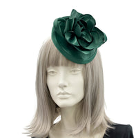 Hunter green flower handmade fascinator satin the Duchess