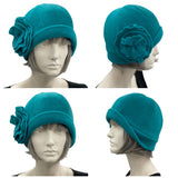1920s Fleece Hat in Teal Size Medium/Large Ready to Ship | The Polly Cloche