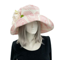 pink paisley wide brim derby hat formal and special occasion front view