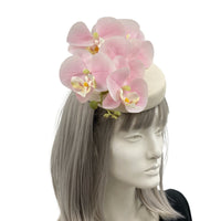 Wedding Hat Pillbox Hat in cream with pink orchid spray handmade Boston Millinery