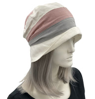 Tri color cloche hat pink gray white Boston Millinery