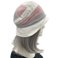 Tri color cloche hat pink gray white Boston Millinery side view 1920s flapper fisher