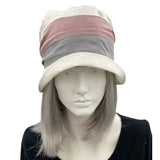 Tri color cloche hat pink gray white Boston Millinery front view 1920s Downton flapper