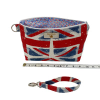 Union Jack wristlet purse size