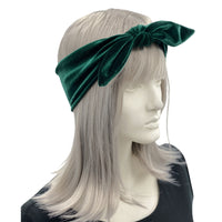 Stretch Velvet Bow headband Boston Millinery emerald green