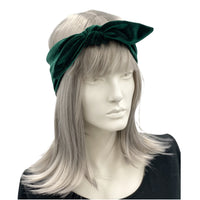 Velvet Bow Emerald Green Headband Handmade Boston millinery 