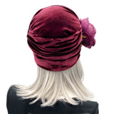 Glamorous Velvet Beanie with Peony Brooch rear view
