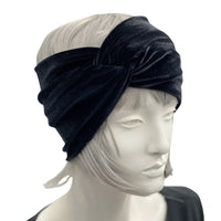 Wide Black Velvet Headband Turban Twist Style