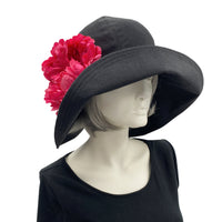 Boston Millinery Wide Brim Derby Hat in Black Linen 
