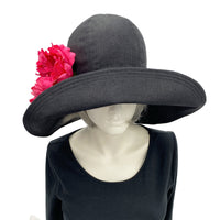 Boston Millinery Wide Brim Derby  Hat with deep pink flower brooch.jpg