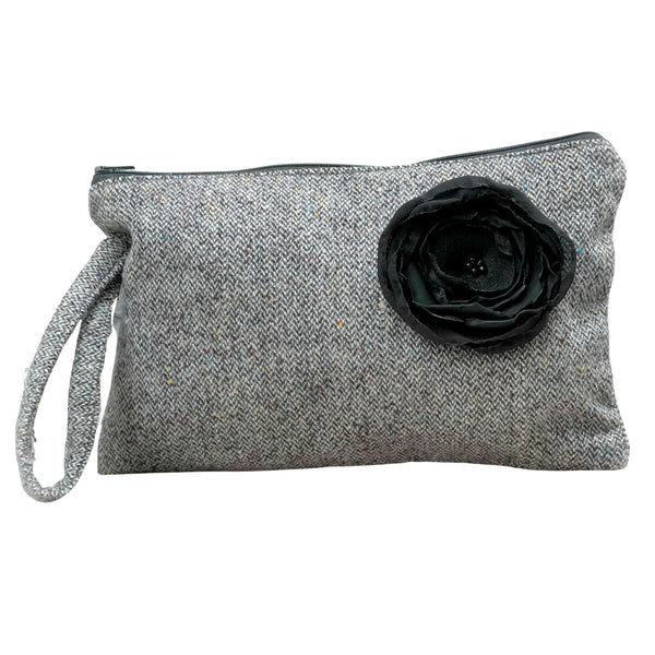 Wristlet Pouch handbag black and white wool tweed 