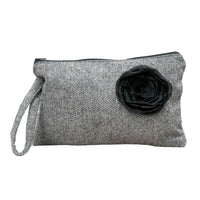 Wristlet Pouch handbag black and white wool tweed 