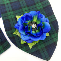 Fabric Flower Brooch, Anemone Style, Royal Blue and Green with Rhinestone Center, Best Friend Birthday Gifts